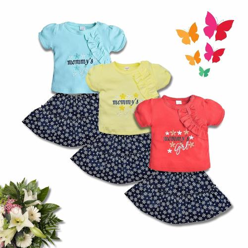 Zeetap Happykid Baby Girl Knee Length Dress Top and Skirt for Baby Girls (Pack of 3)-Multicolor-M_3-6M