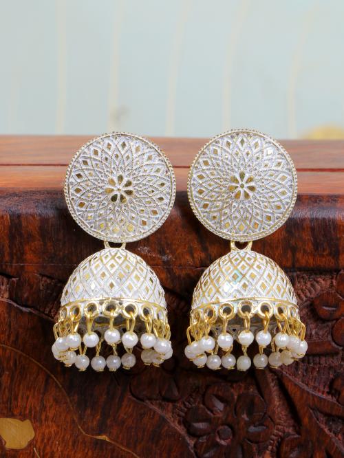 Crunchy Fashion Gold-Plated Enamel White Pearl Pearls Jhumka Earrings RAE1945