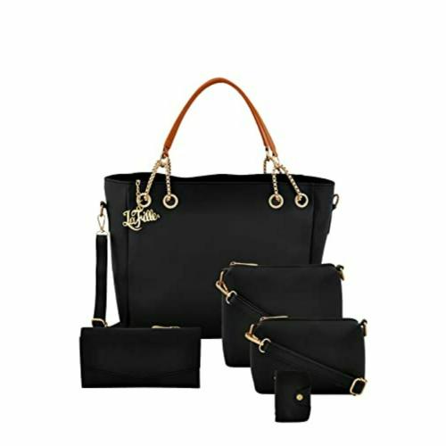 LaFille Black Handbag For Women & Girls | Set of 5 Combo | Ladies Purse & Handbags for Office & College | DGN186
