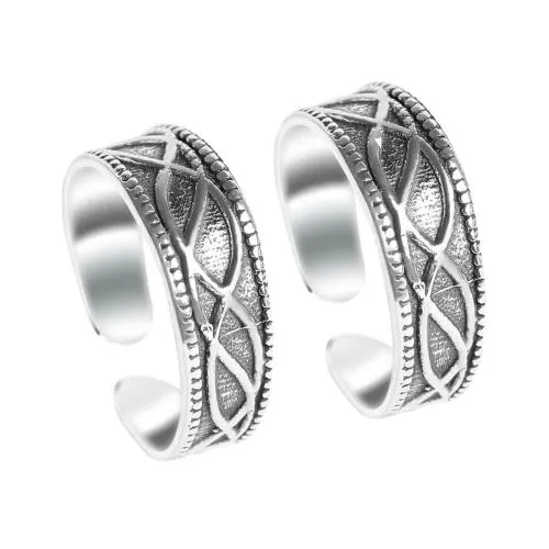 CLARA 925 Sterling Silver Size Adjustable Oxidised Irka Toe Rings Pair