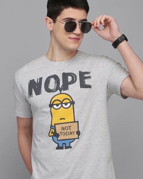Free Authority Men Minions Printed Grey Tshirt