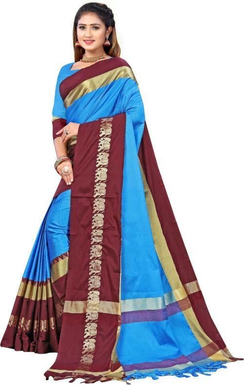 THE 9192 Women Multicolor Animal Print Cotton Silk Saree
