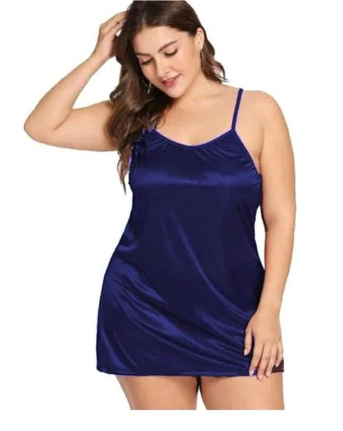 ARNONI Women's Nightgown Adjustable Spaghetti Strap Nightdress Lace Chemise Night Dress Solid Sleepwear Slip (BLUE)