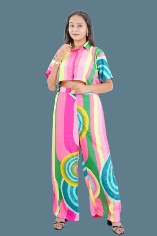 Kaliyan Hand Made Jaipuri 100% Pure Rayon Printed Crop Top with Palazzo Set for Girls and Womens