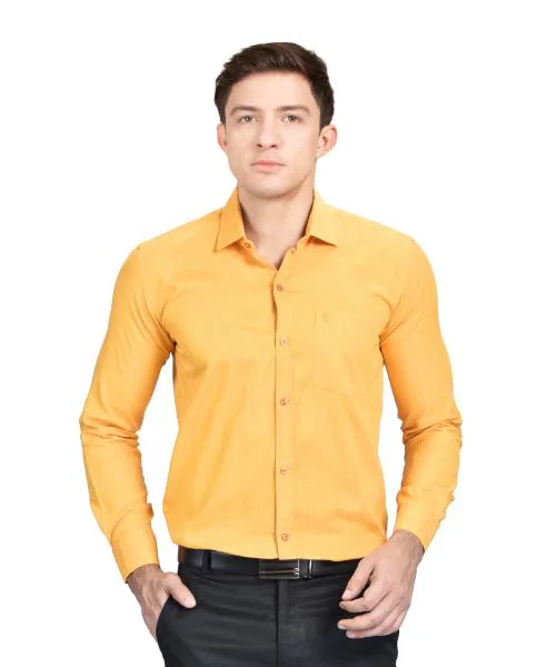 Genius Shirts 100% Cotton Solid Formal Full Sleeve Shirt for Men (40, Yellow)