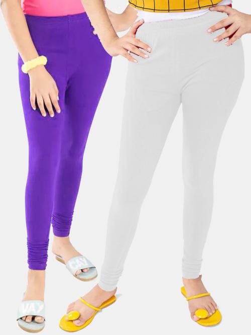 Tik Tok Wears Girls Multicolor Solid Cotton Lycra Blend Pack of 2 Leggings