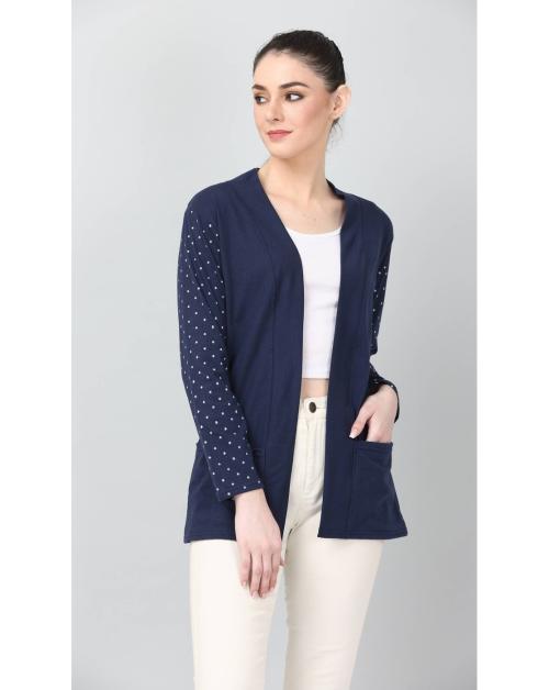 BG ONLINE Women's Printed Pocket Shrug Full Sleeve|Pack of 1|Navy|Size-XL