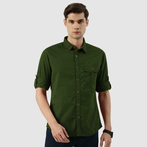 IVOC Men Solid Green Shirts