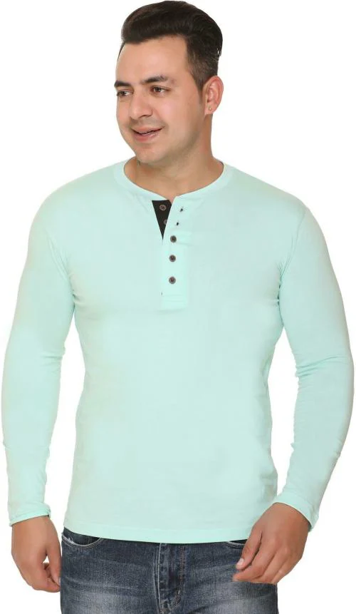 Buy Aarbee Men Light Green Solid Cotton Blend Single Henley Tshirt
