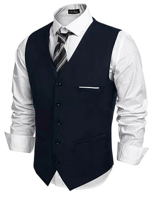 Oora Men Navy Blue Waistcoat