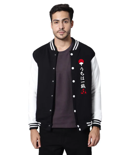 Black - Small Uchiha Clan Symbol X Uchiha Clan Naruto Anime Varisty Jacket For Men TeesTheDay