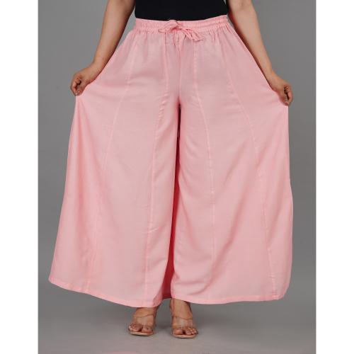 STRICKLIN Women's Rayon Loose Fit Flared Wide Leg Palazzo Pants Soft Plain | Solid Design with Drawstring Elastic - Peach