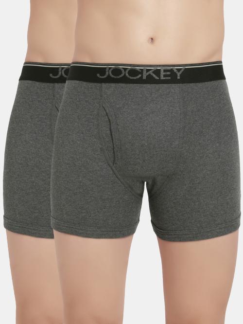 Jockey Men's Charcoal Melange Solid Cotton Boxer Briefs