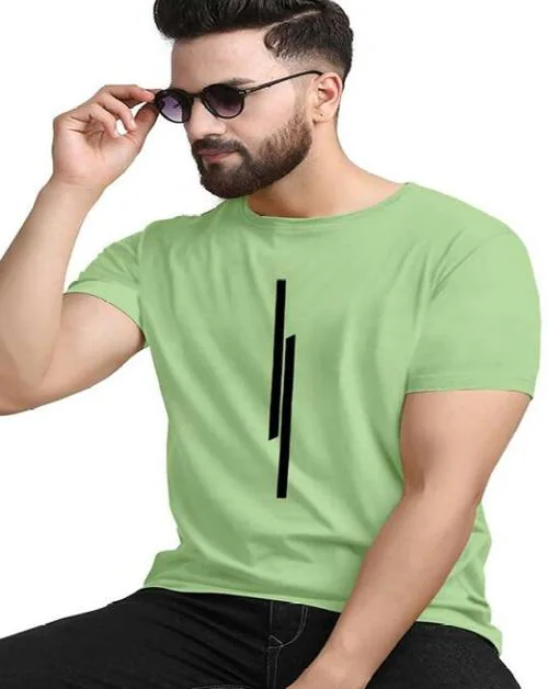REVIZO Men 11 Line Typography Round Neck Polyester green T-Shirt