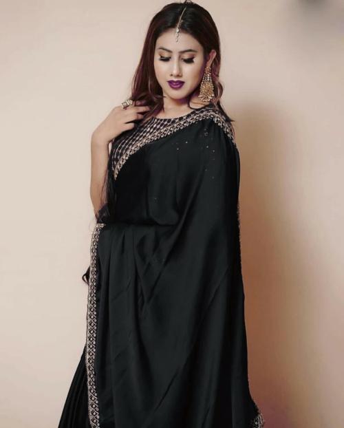 IrisTheStudio Women Black Pure Silk Embroidered Bollywood Saree - Nxika