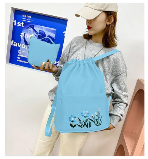 ZURU BUNCH Pithu Drawstring Backpack Bag, Waterproof Draw String Back Sack with Zip Pocket, Gym Drawstring Bags Swim Bag (SKY BLUE)