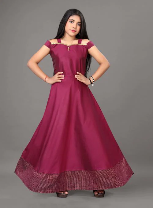 SRQ TRENDS Western Long Gown Ethnic Jacquard Maxi Dress For Girls (13-14 years)