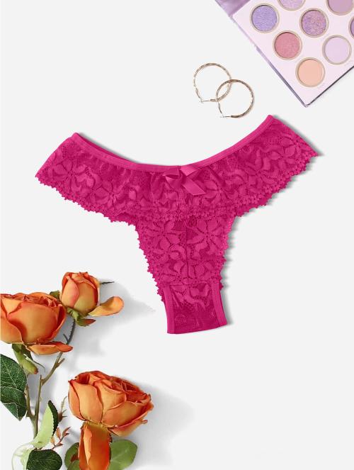 Nisixdec Pink Transparent Lace Valentine Gift Panty Intimate Wear Romantic Lingerie Honeymoon Surprise Gift for Your Gf Girl Friend Wife Lover-V Shape Panty-Shapewear Panties-net penti-1pc (Size-S)