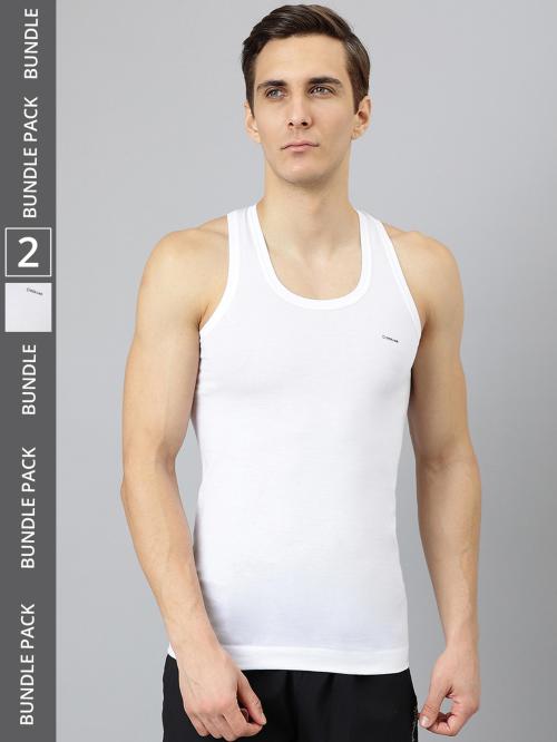 Dollar Bigboss Men's White Pack of 2 Solid Combed Cotton Shrinkless Vest