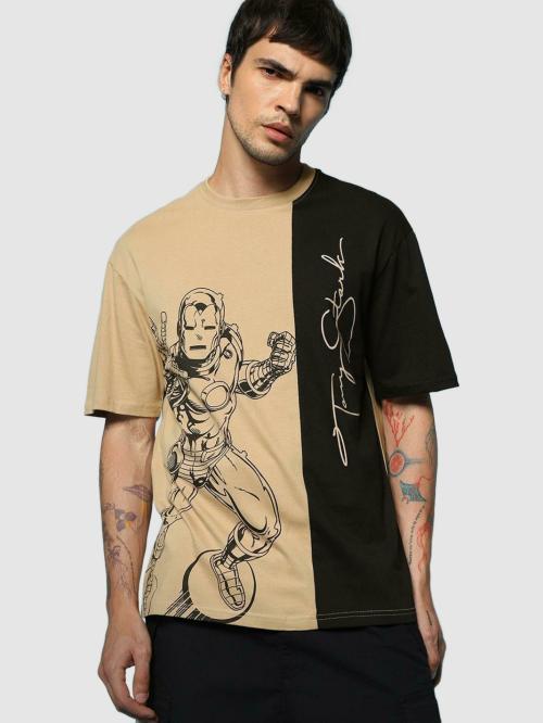 Official Marvel Merchandise Bewakoof Men's Graphic Brown Short Sleeves Round Neck Loose Fit T-shirt