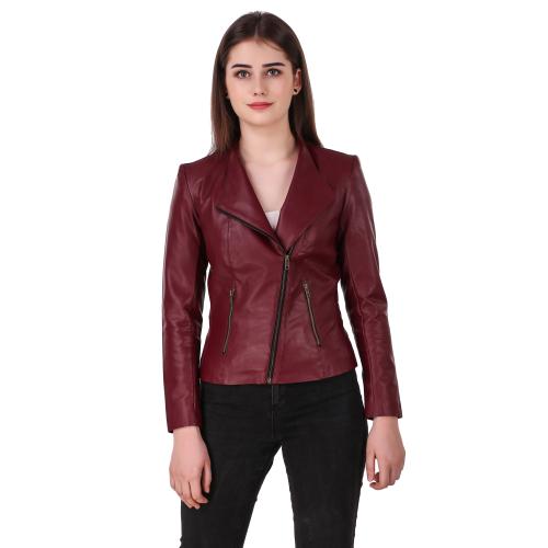 Leather Retail Cherry Colour Italian Style Faux Leather Jacket for women