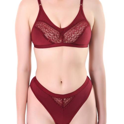 TCG Designer Honeymoon Maroon Bra & Panty set made by soft Cotton Fabric