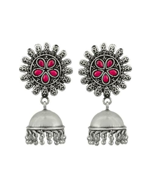 Silvermerc Design Silver Plated Floral Pink (Women) Jhumka Earrings