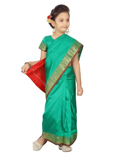 Aarika Girls Green Colour Saari