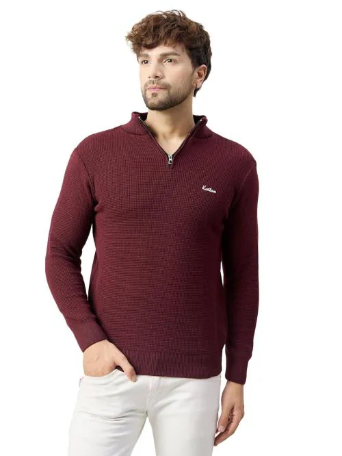 Kvetoo Men High Neck Zipper Full Sleeve Woolen Winter Sweater