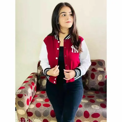 BG WOMEN LATEST BOMBER VARSITY JACKET SUPER STYLISH RED M