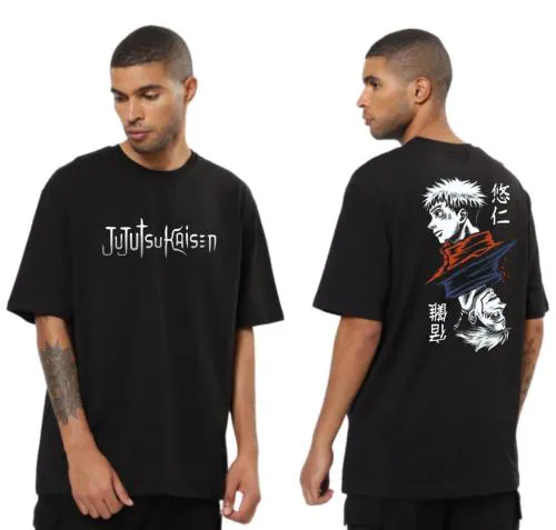 Anime t Shirt for Men Oversized fit Jujutsu Kaisen t Shirts Round Neck gojo satoru Tshirt Black Half Sleeves Pure Cotton