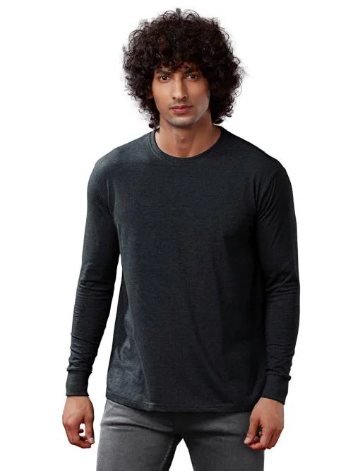 The Souled Store Men Charcoal Grey Solid Cotton T-Shirts