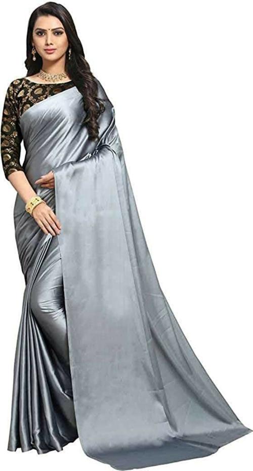 Arpita fashion Women Grey Satin Saree