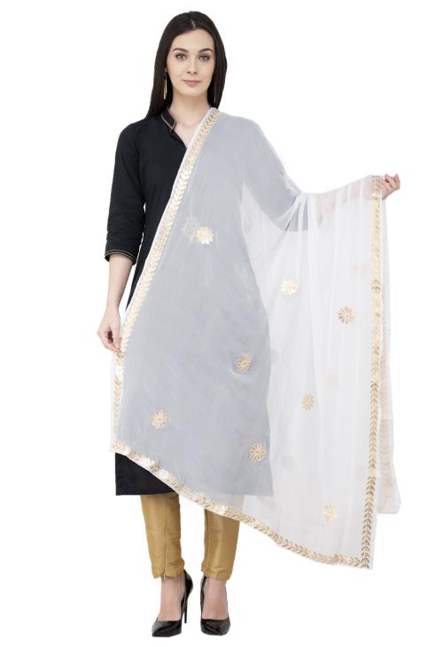 A R Silk Chiffon Gota Patti Fancy Dupatta White Color Dupatta/Chunni