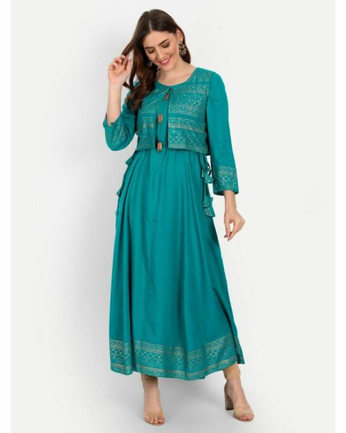 Happy Design Women Blue Printed Rayon Kurta