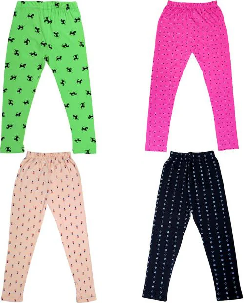 Tik Tok Wears Girls Multicolor Printed Cotton Blend Pack of 4 Leggings
