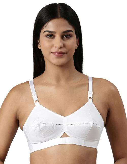 BLOSSOM Women's Single layered seamed round stitch bra with Full Coverage, Non Wired, Non Padded, 100% Cotton, Conical Cup, Back Closure, Everyday Bra_Priyamohini White 40B