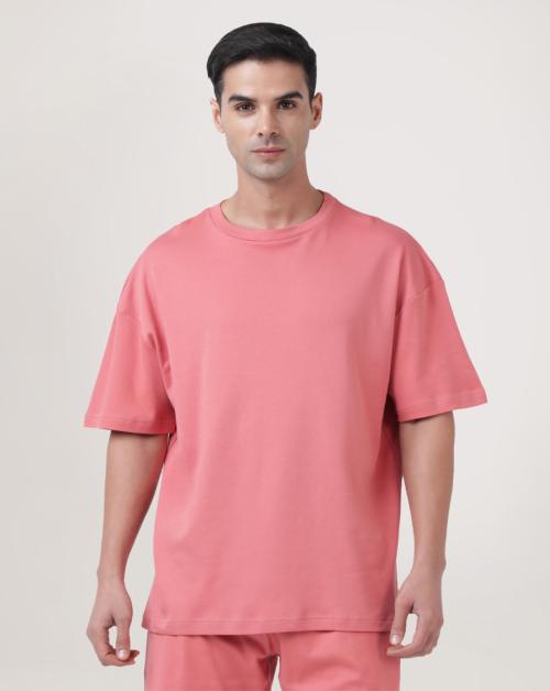 Buy Bene Kleed Men Peach Beige Interlock Solid Oversized T-shirt Online ...