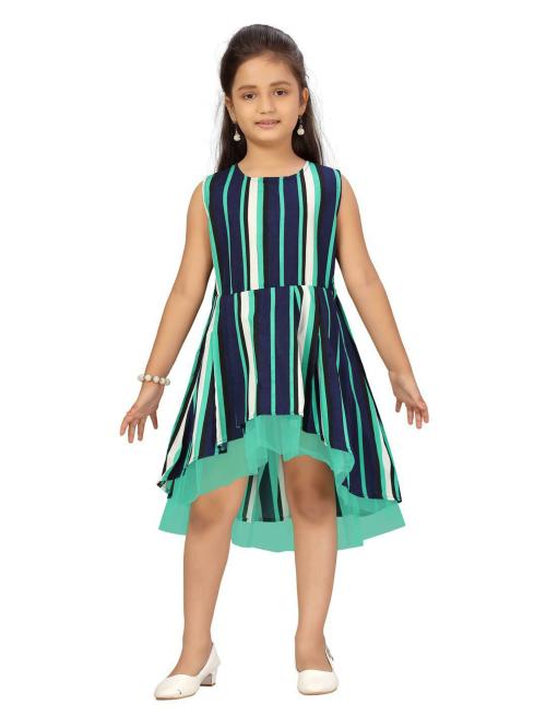 Aarika Girl's Green-Navy Blue Color Party Waer Middi