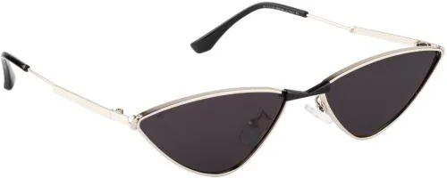 AISLIN UV Protected Unisex Cat eye Sunglasses - (Black Lens | Silver-Black Frame | Medium Size)