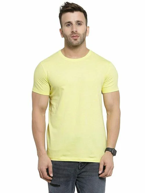 Color Tribes 100% Cotton Bio Wash Plain Quality Lemon Yellow Colour T-Shirt for Men
