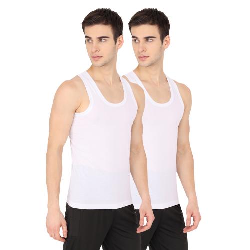 KANSAL Men's White Solid Cotton Vest Pack of 2