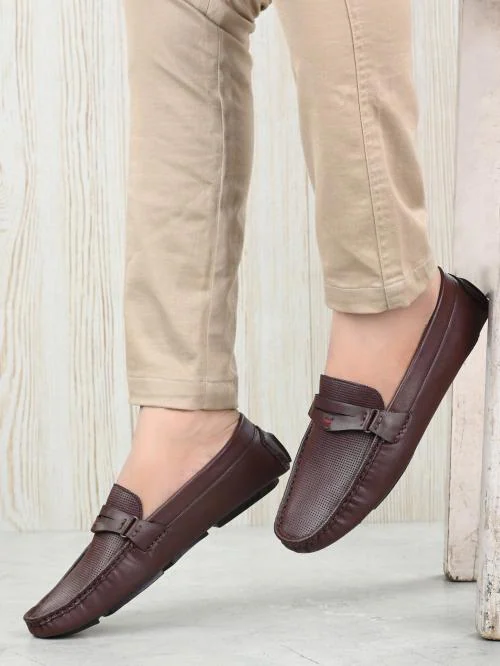 Getvo Brown Synthetic Leather Loafers for Men