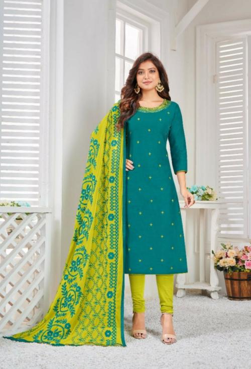 Aarshi Fashions Sea Green Silk Kurta with Cotton Lemon Green Churidar and Nazneen Lemon Green Dupatta | Unstitiched Ethnic Salwar Suit Set