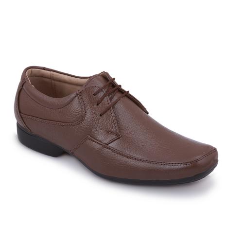 Pillaa Genuine Leather Sturdy & Durable Lace up Formal Shoes for Men-Brown