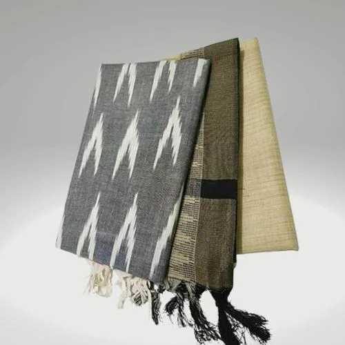 MANIKANT HANDLOOM With MH Jute Silk Unstitched Suit Set for Women with Dupatta | Jute Silk Salwar Suit Dress Material for Women & Girls | Top - 2.5 M, Bottom - 2.50 M & Dupatta - 2.5 M (GREY1BIEGE-DRESS)