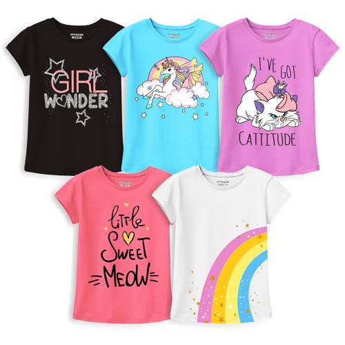 Trampoline Girls Multicolor Printed Cotton Pack of 5 Half Sleeves T-shirts