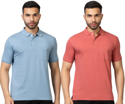 John Brooks Men Regular Fit 100% Cotton Polo Tshirt Pack of 2 - Smoky Grey & Carrot