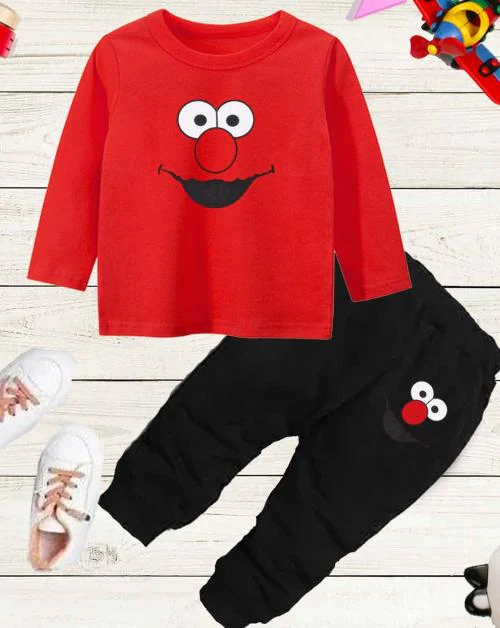 Billyball Boys Cotton printed Red Joker T-shirt And Pant(Pack of 1)