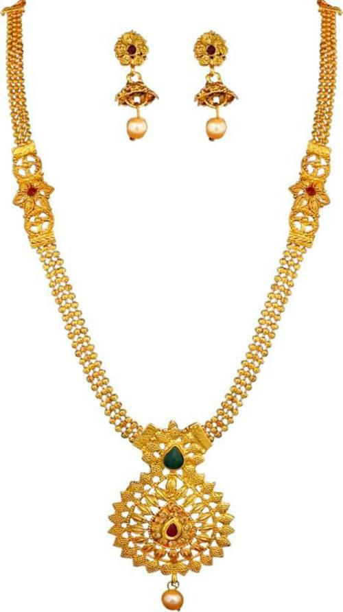 Buy Jewelmaze Alloy GoldPlated Gold Necklace With Earrings Set (Women